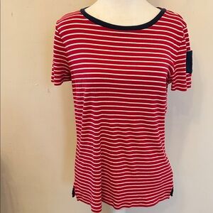 Lauren Ralph Lauren Red White Striped Crewneck Tee Size L EUC